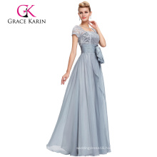 Grace Karin Formal Grey Long Mother of The Bride Lace Dresses Short Sleeve Evening Dress CL4445